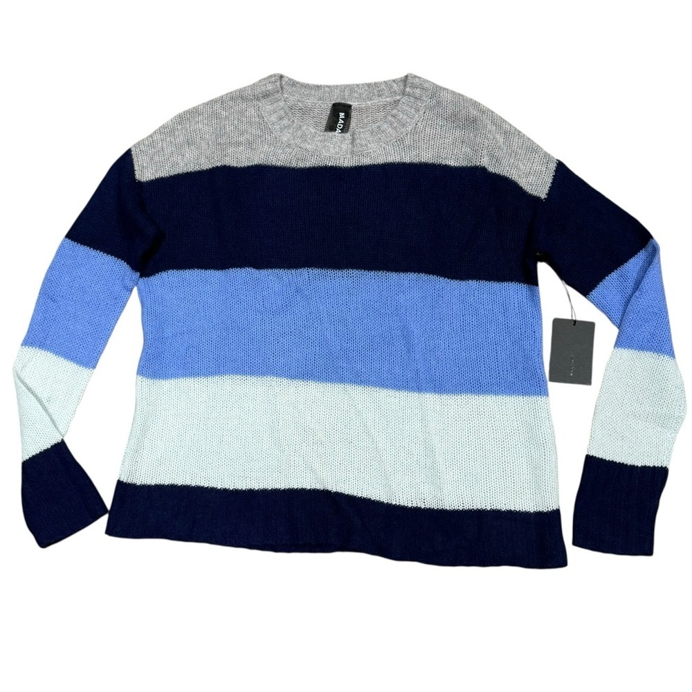 NAADAM Sweater Cashmere Blue, Grey & Cream Striped Pullover Classic Preppy Cozy